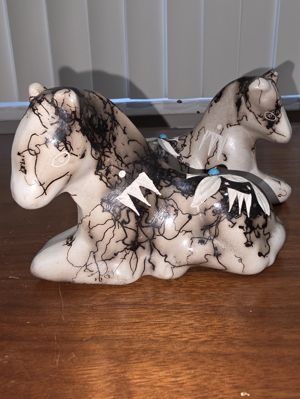 Native American Navajo J Vail Horse Hair Pottery Horses Turqouise Set Of 2!!
